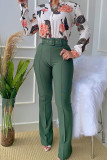 Casual Print Patchwork Buckle Mandarin Collar Long Sleeve Two Pieces