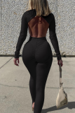 Sexy Solid Backless Turtleneck Long Sleeve Two Pieces