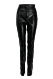 Fashion Casual Solid Slit Skinny Mid Waist Pencil Solid Color Bottoms