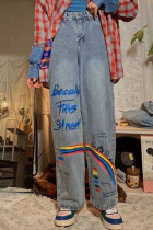Fashion Casual Print Basic High Waist Regular Denim Jeans
