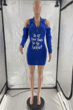 Fashion Casual Letter Print Hollowed Out Hooded Collar Long Sleeve Dresses