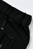 Fashion Sexy Solid Ripped Hollowed Out O Neck Short Sleeve Two Pieces