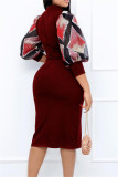 Fashion Casual Patchwork Slit Half A Turtleneck Pencil Skirt Dresses