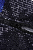 Fashion Casual Patchwork Sequins Zipper Collar Outerwear