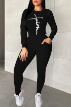 Fashion Casual Print Basic O Neck Long Sleeve Two Pieces