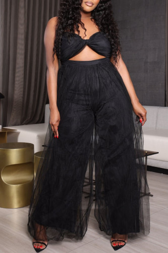 Fashion Sexy Patchwork Hollowed Out Backless Spaghetti Strap Regular Jumpsuits