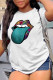 Fashion Daily Lips Printed Patchwork O Neck T-Shirts