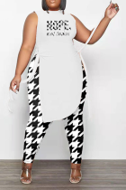 Casual Print Slit O Neck Plus Size Two Pieces