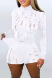 Fashion Sexy Solid Ripped Half A Turtleneck Long Sleeve Two Pieces