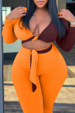 Sexy Solid Bandage Patchwork V Neck Plus Size Two Pieces