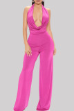 Fashion Casual Solid Backless Halter Regular Jumpsuits