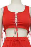Casual Street Solid Bandage Hollowed Out Patchwork U Neck Sleeveless Two Pieces
