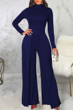 Casual Solid Patchwork Half A Turtleneck Straight Jumpsuits
