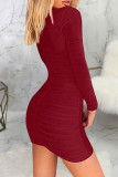 Sexy Solid Hollowed Out Patchwork Fold Half A Turtleneck One Step Skirt Dresses