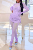 Fashion Casual Solid Patchwork See-through O Neck Long Sleeve Two Pieces