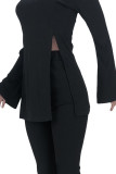 Sexy Solid Patchwork Slit V Neck Long Sleeve Two Pieces