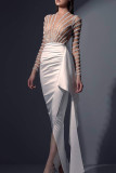 Sexy Elegant Solid Patchwork See-through Flounce Slit Asymmetrical Evening Dress Dresses