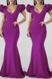 Fashion Sexy Plus Size Solid Patchwork V Neck Evening Dress