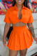 Fashion Casual Solid Basic Turndown Collar Short Sleeve Two Pieces