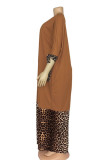 Casual Print Leopard Bandage Patchwork O Neck Straight Plus Size Dresses