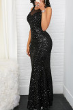 Sexy Solid Sequins Patchwork O Neck Straight Dresses