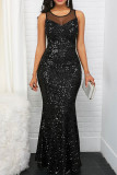 Sexy Solid Sequins Patchwork O Neck Straight Dresses