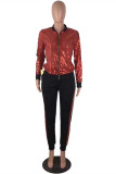 Fashion Casual Patchwork Sequins Zipper Collar Long Sleeve Two Pieces