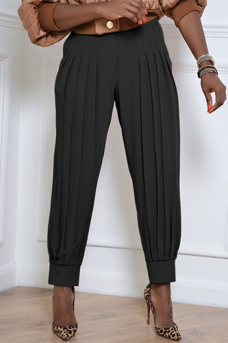 Fashion Casual Solid Basic Regular High Waist Pleated Trousers