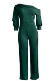 Casual Solid Patchwork Oblique Collar Straight Jumpsuits