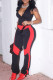 Casual Sportswear Patchwork Basic Zipper Collar Skinny Jumpsuits