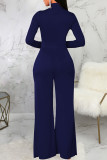 Casual Solid Patchwork Half A Turtleneck Straight Jumpsuits