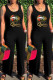 Fashion Casual Lips Printed Basic U Neck Regular Jumpsuits