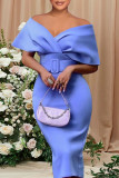 Sexy Elegant Solid Patchwork V Neck One Step Skirt Dresses