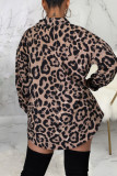 Sexy Print Leopard Patchwork Buckle Turndown Collar Shirt Dress Dresses
