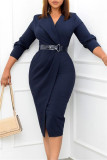 Fashion Casual Solid With Belt V Neck Pencil Skirt Dresses