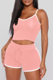 Sexy Sportswear Solid Vests Spaghetti Strap Sleeveless Two Pieces