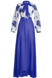 Casual Sweet Print Patchwork With Bow O Neck A Line Dresses