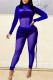 Sexy Solid Patchwork See-through Turtleneck Regular Jumpsuits