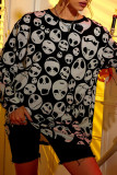 Casual Street Skull Head Print Patchwork O Neck Tops