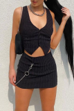 Sexy Striped Patchwork V Neck Sleeveless Two Pieces