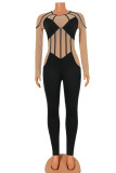 Sexy Solid Patchwork See-through O Neck Regular Jumpsuits