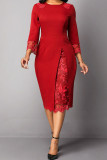 Elegant Solid Embroidered Hollowed Out Patchwork O Neck Straight Dresses