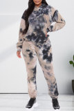 Fashion Casual Print Tie-dye Hooded Collar Long Sleeve Two Pieces