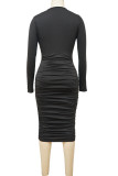 Sexy Solid Patchwork V Neck One Step Skirt Dresses