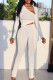 Fashion Casual Solid Draw String Oblique Collar Long Sleeve Two Pieces