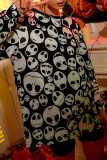 Casual Street Skull Head Print Patchwork O Neck Tops