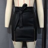 Sexy Solid Bandage Patchwork Zipper High Waist Straight Solid Color Bottoms