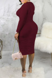 Sexy Solid Patchwork Fold V Neck Pencil Skirt Dresses