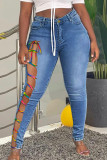 Street Solid Bandage Hollowed Out Patchwork Plus Size Jeans