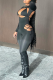 Casual Solid Hollowed Out Patchwork O Neck Skinny Jumpsuits